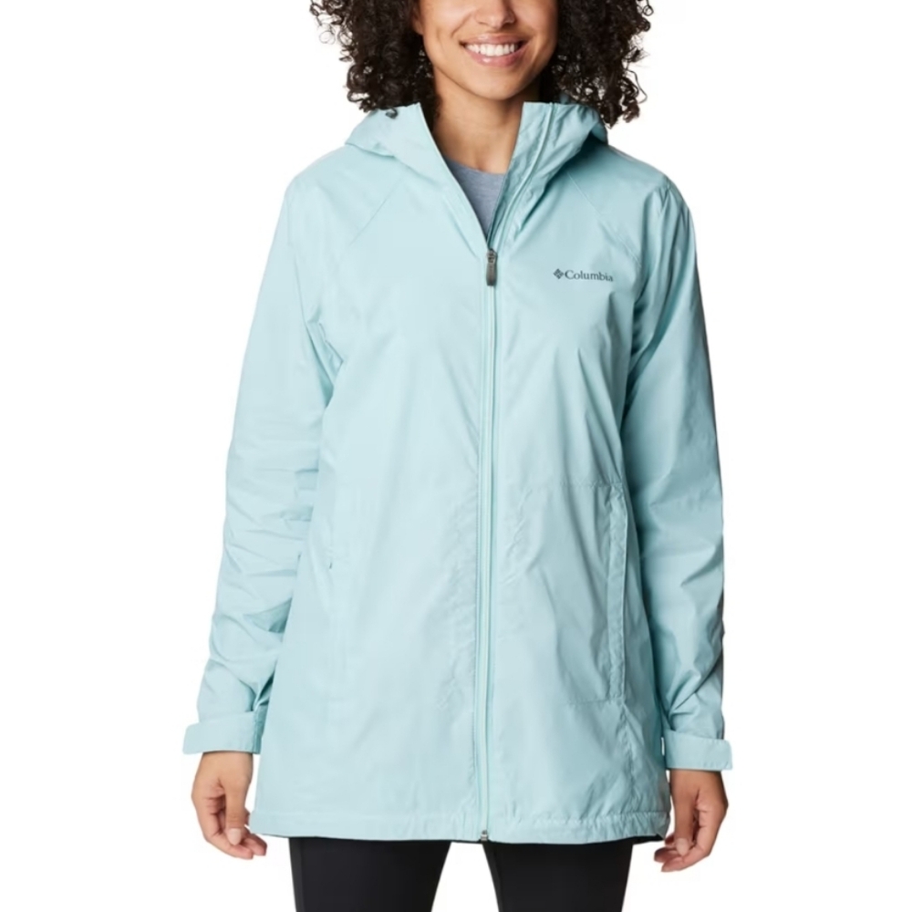 Columbia Women's Aqua Blue Haze Switchback Lined Long Jacket Sz M Spring Hiking